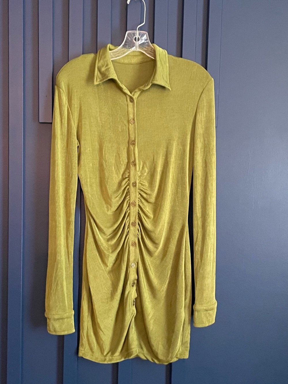 Trendy & Tipsy Ruched Button-Up Shirt Dress, Medium